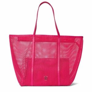 Victoria's Secret Hot Pink Mesh Tote Bag with Inner Pouch